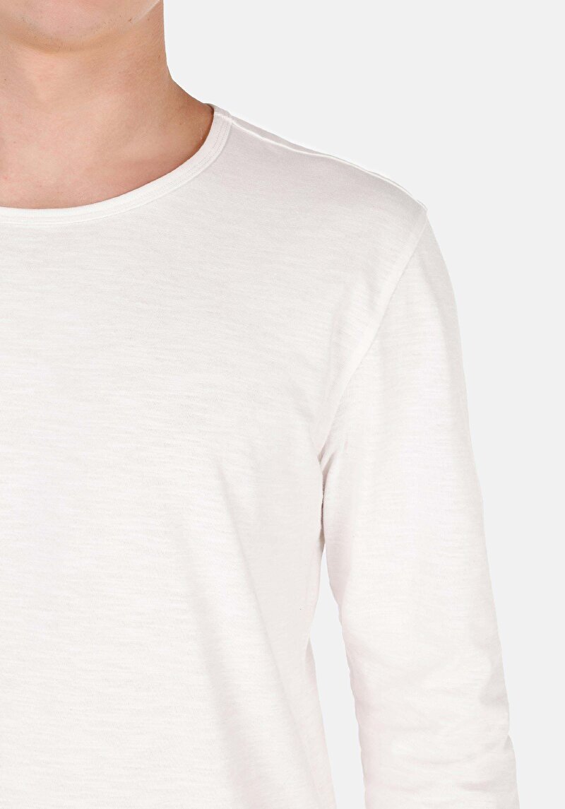 Regular Fit Yuvarlak Yaka Düz Erkek Beyaz Uzun Kol Tişört