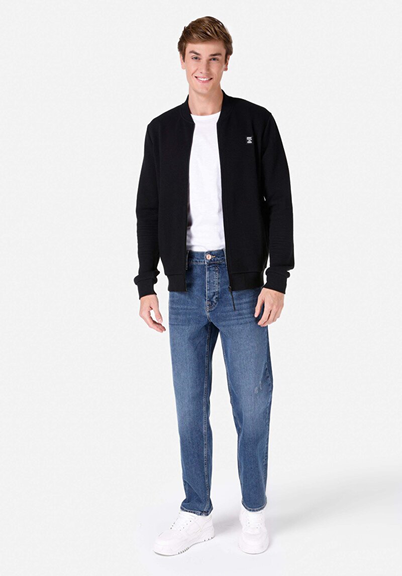 Slim Fit Fermuarlı Erkek Siyah Ceket