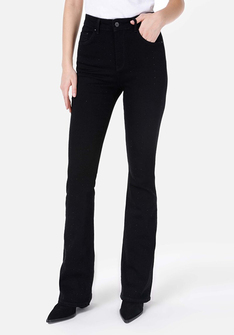 Slim Fit Orta Bel Bootcut Kadın Siyah Jean Pantolon