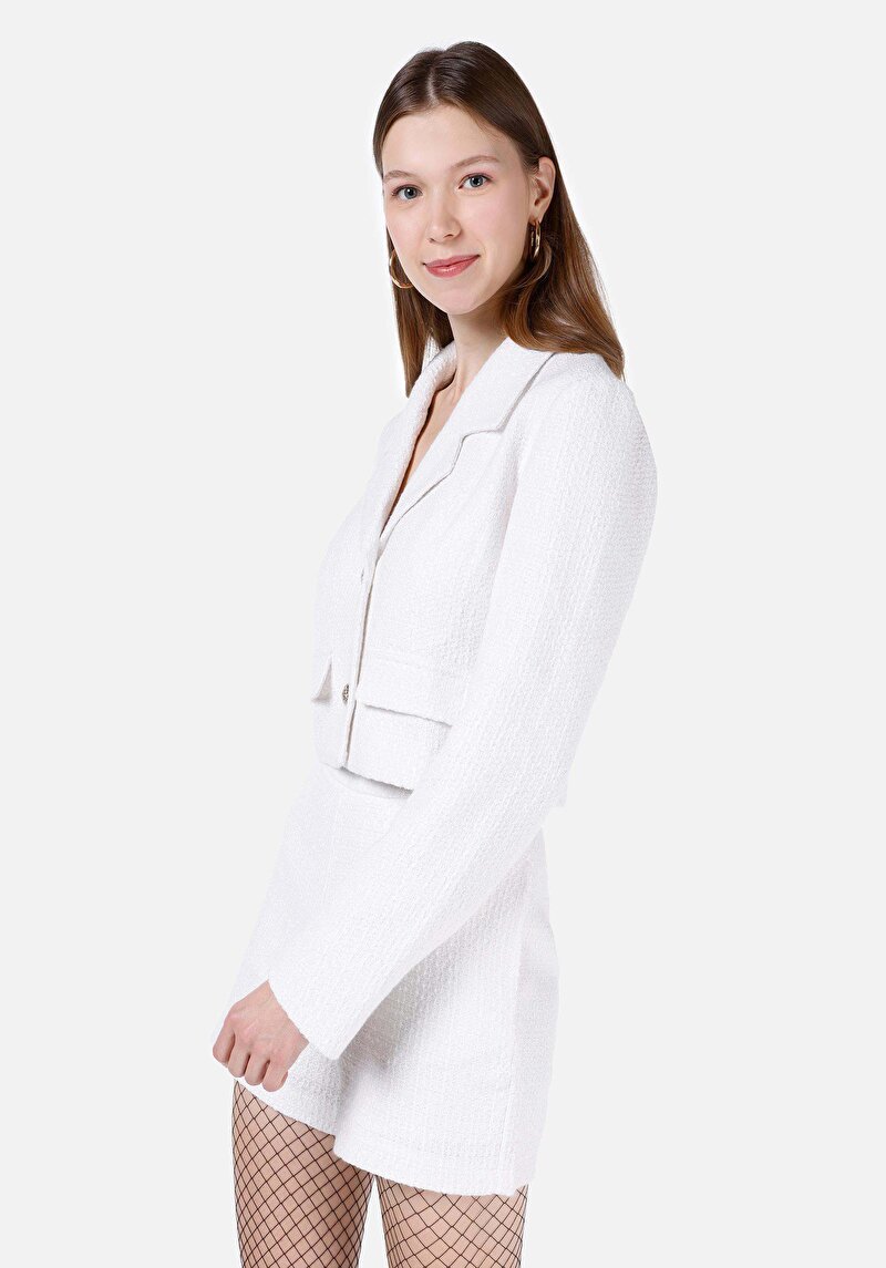 Slim Fit Kadın Beyaz Ceket