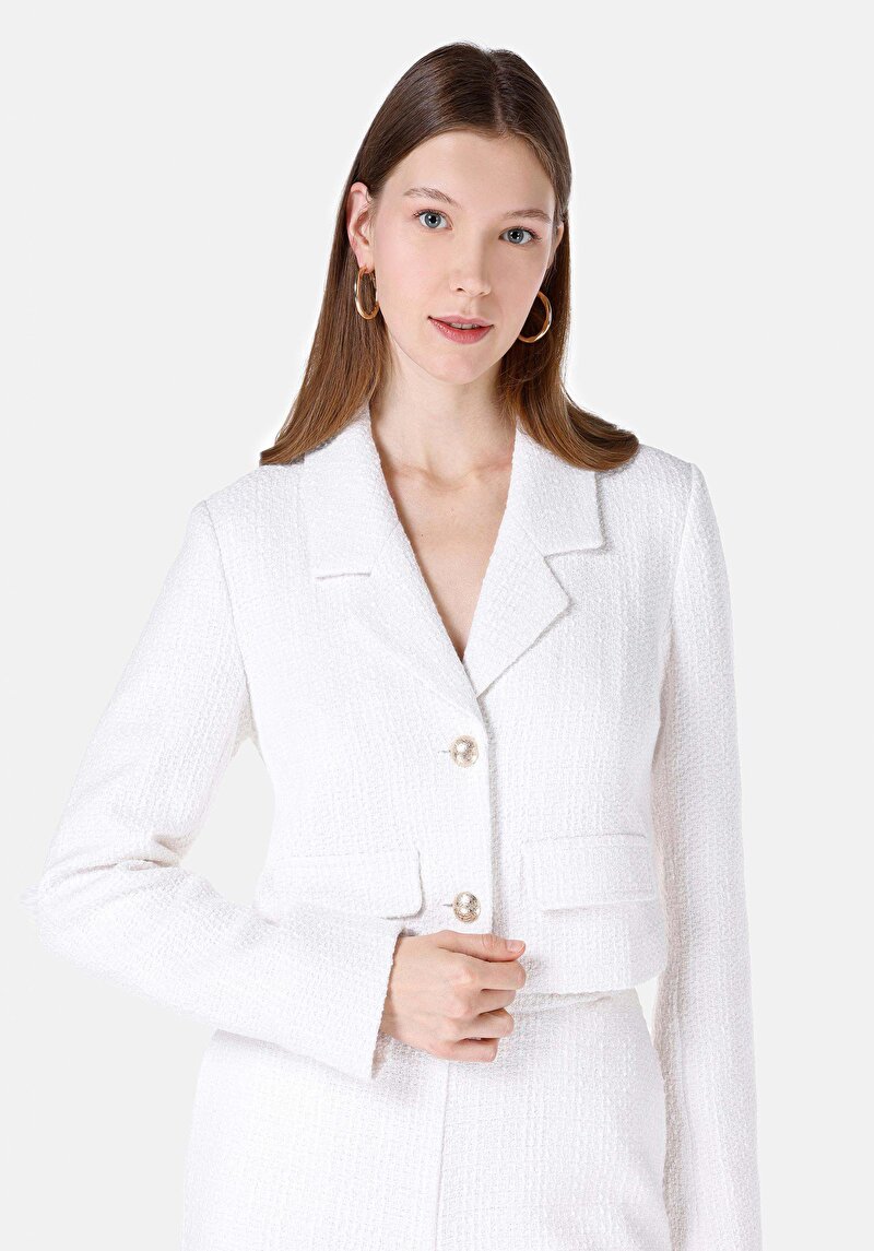 Slim Fit Kadın Beyaz Ceket