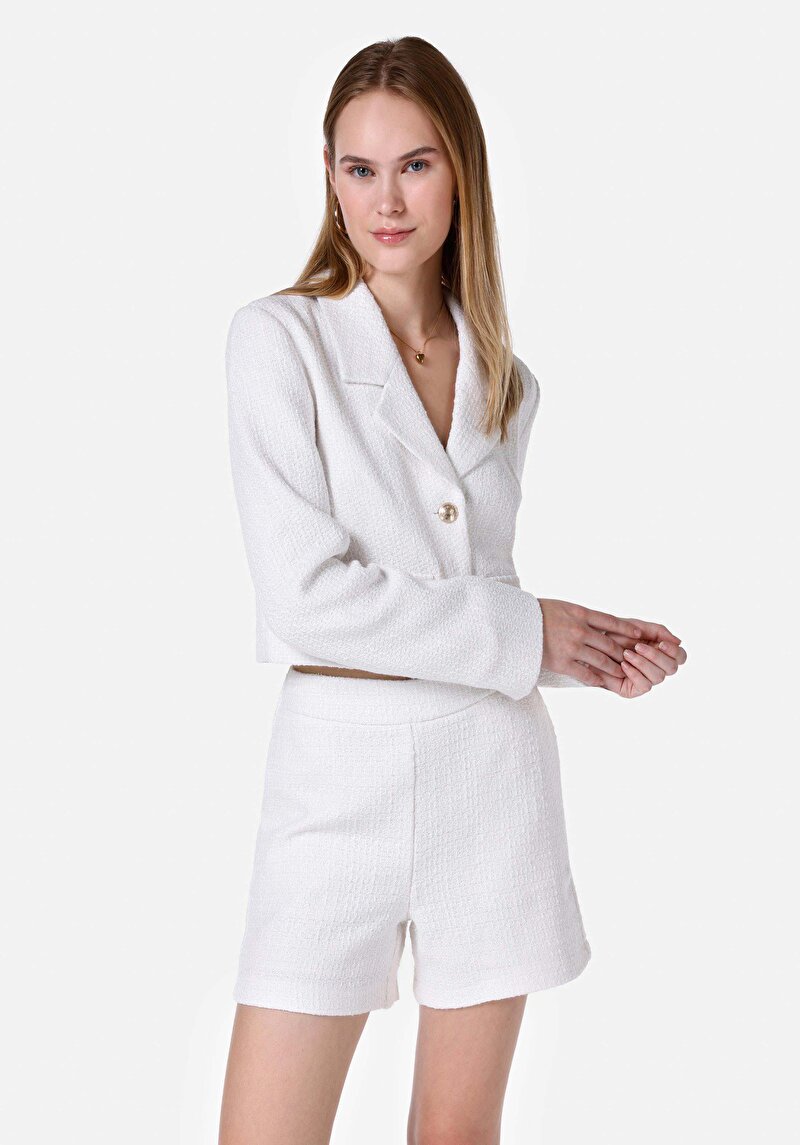 Slim Fit Kadın Beyaz Ceket