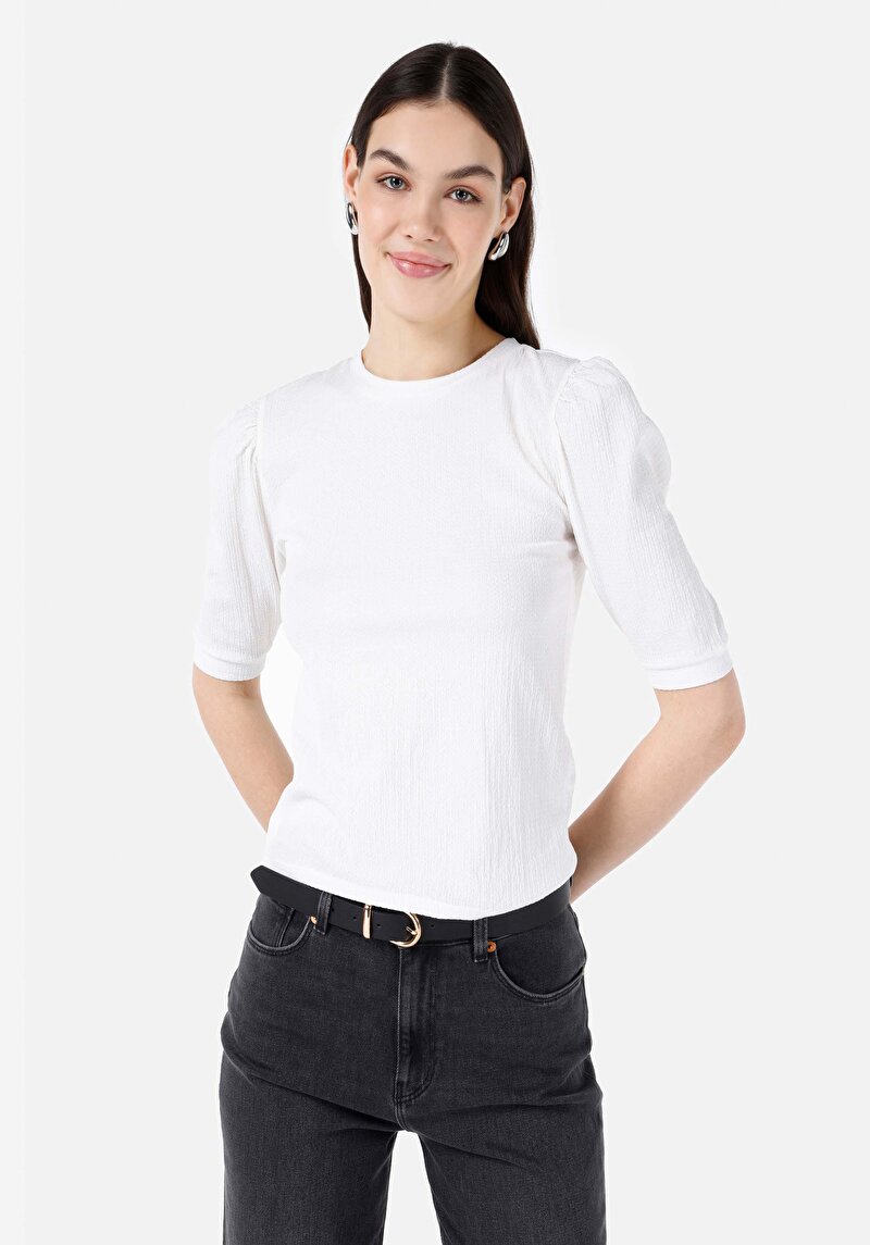 Regular Fit Yuvarlak Yaka Kadın Beyaz Kısa Kol Tişört