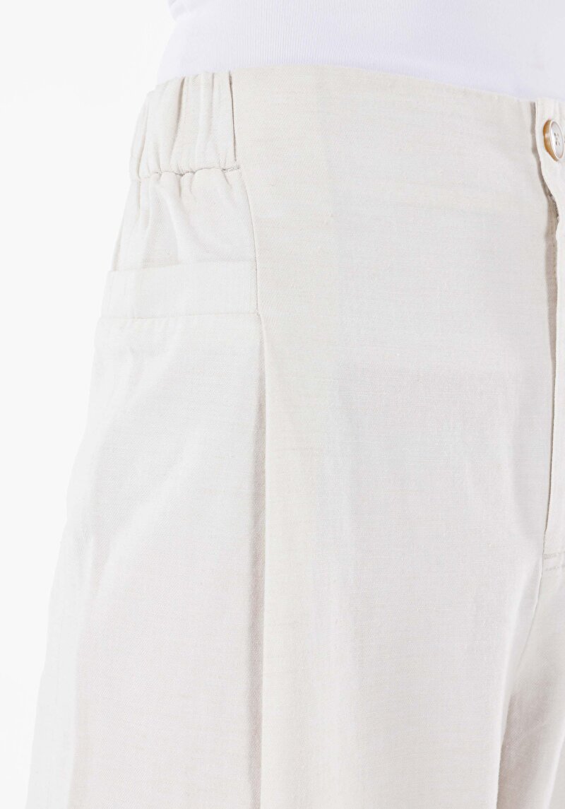 Regular Fit Yüksel Bel Geniş Paça Kadın Beyaz Cepsiz Pantolon