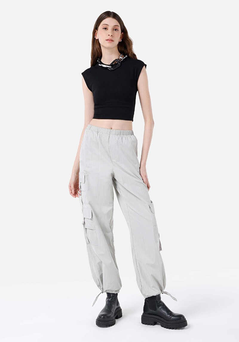 Regular Fit Düşük Bel Geniş Paça Kadın Taş Pantolon