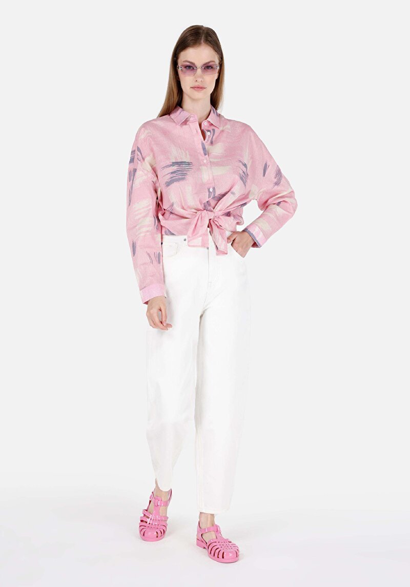 Balloon Fit Yüksek Bel Daralan Paça Kadın Beyaz Jean Pantolon