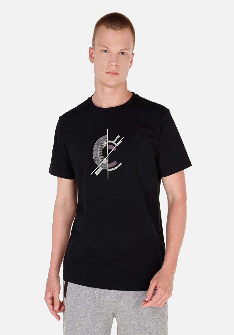 Regular Fit Yuvarlak Yaka  Erkek Siyah Kısa Kol Tişört