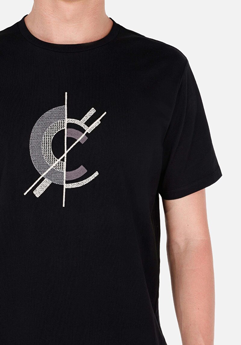 Regular Fit Yuvarlak Yaka  Erkek Siyah Kısa Kol Tişört