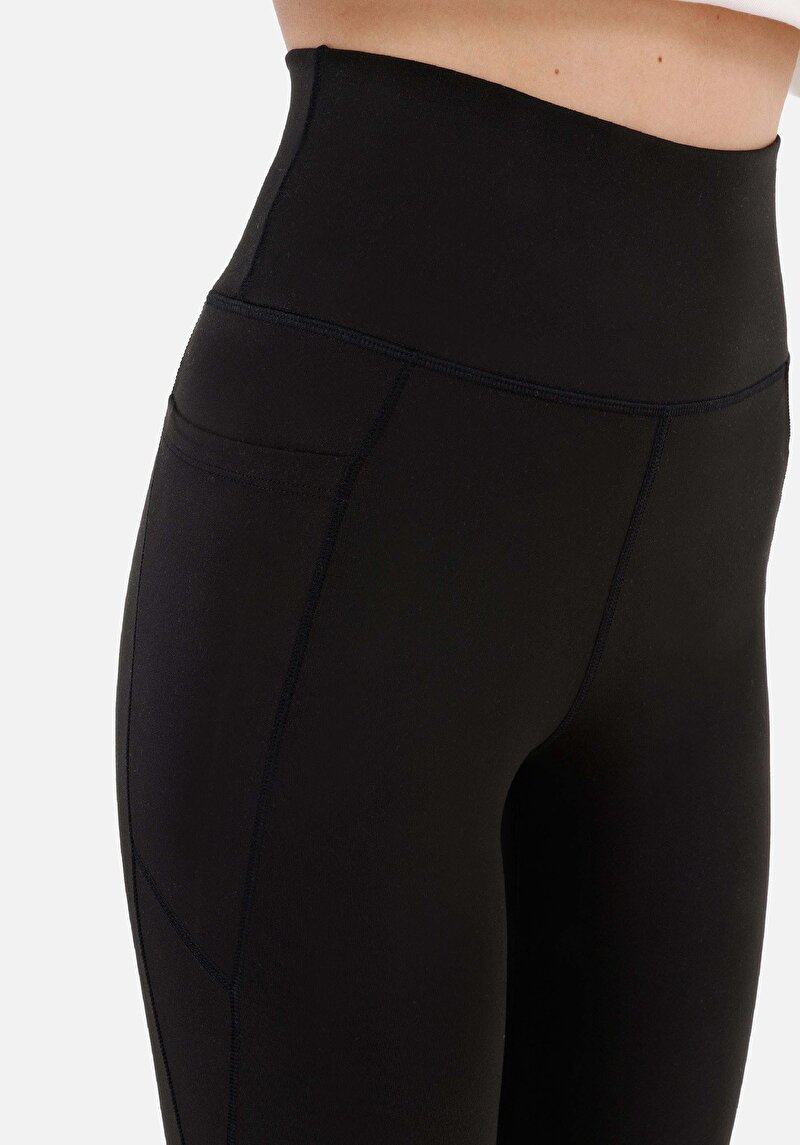 Slim Fit Yüksel Bel  Kadın Siyah Örme Tayt