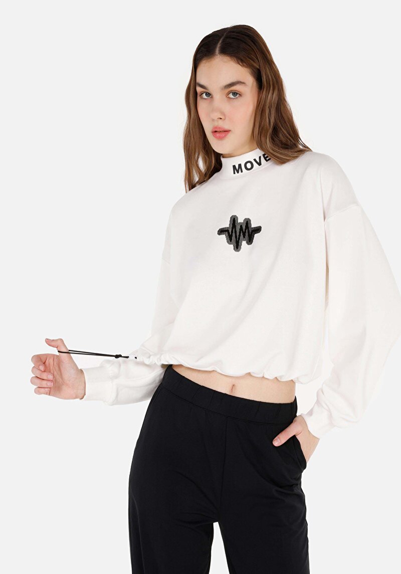 Regular Fit High Neck  Kadın Beyaz Uzun Kol Tişört