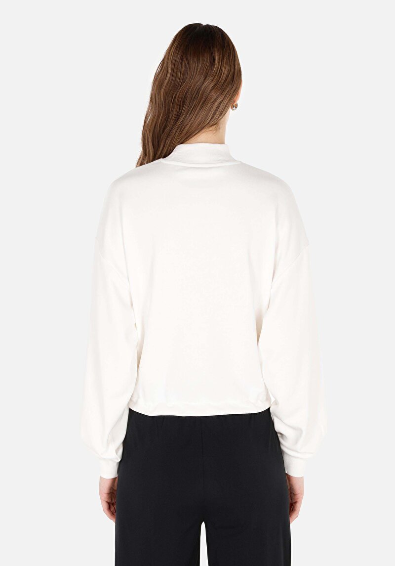 Regular Fit High Neck  Kadın Beyaz Uzun Kol Tişört