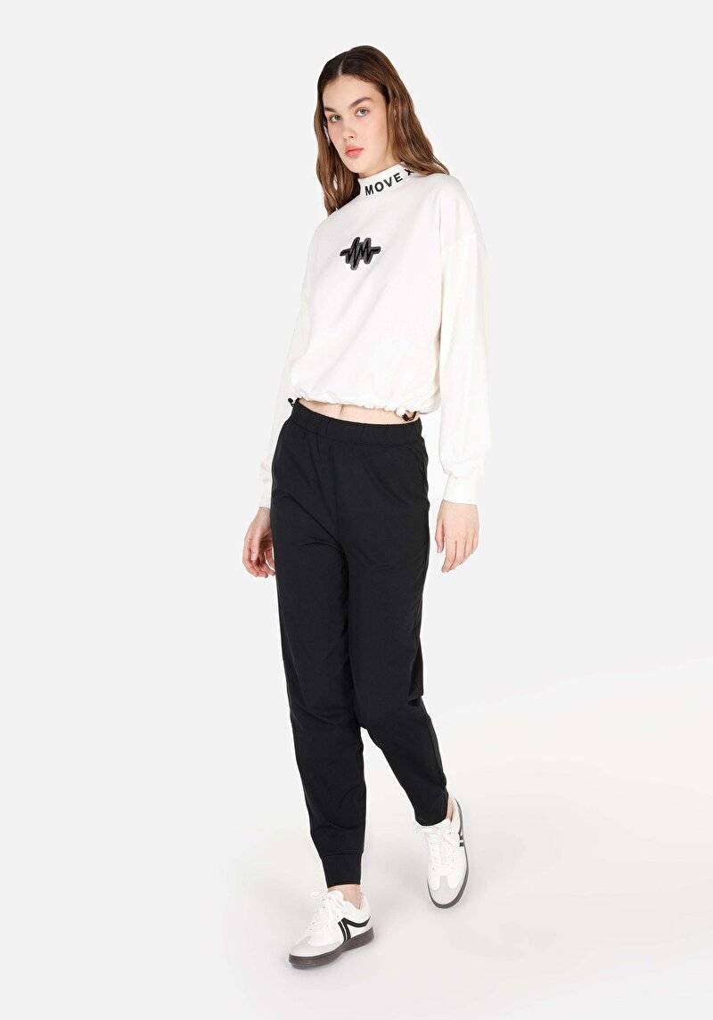 Regular Fit High Neck  Kadın Beyaz Uzun Kol Tişört