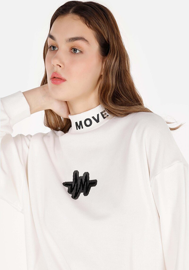 Regular Fit High Neck  Kadın Beyaz Uzun Kol Tişört