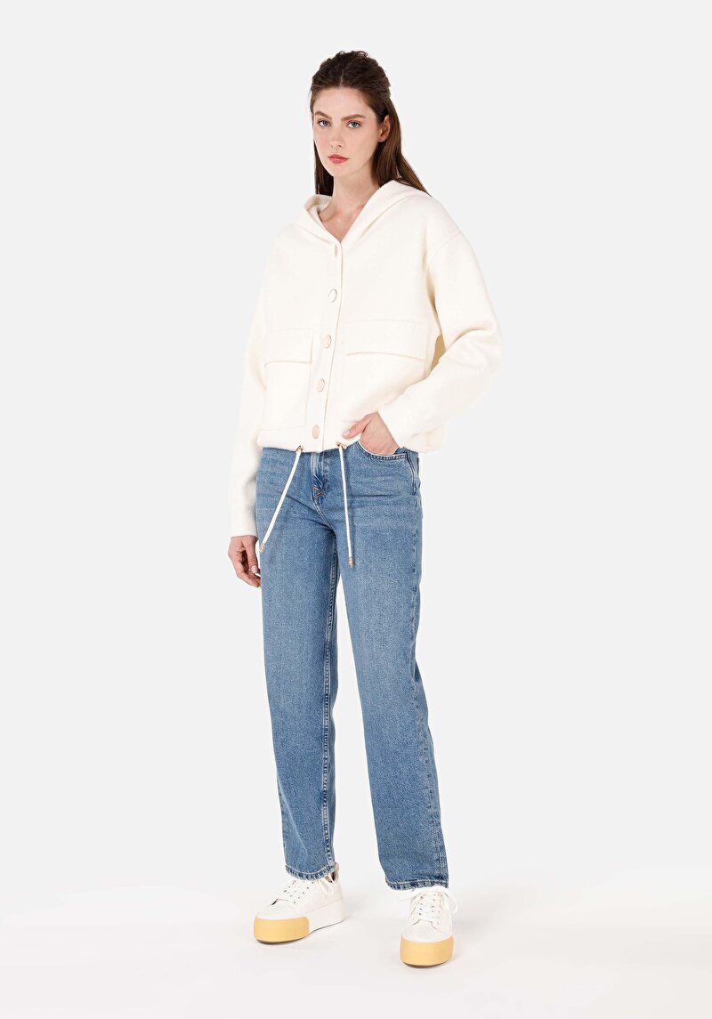 Regular Fit   Kadın Beyaz Hırka