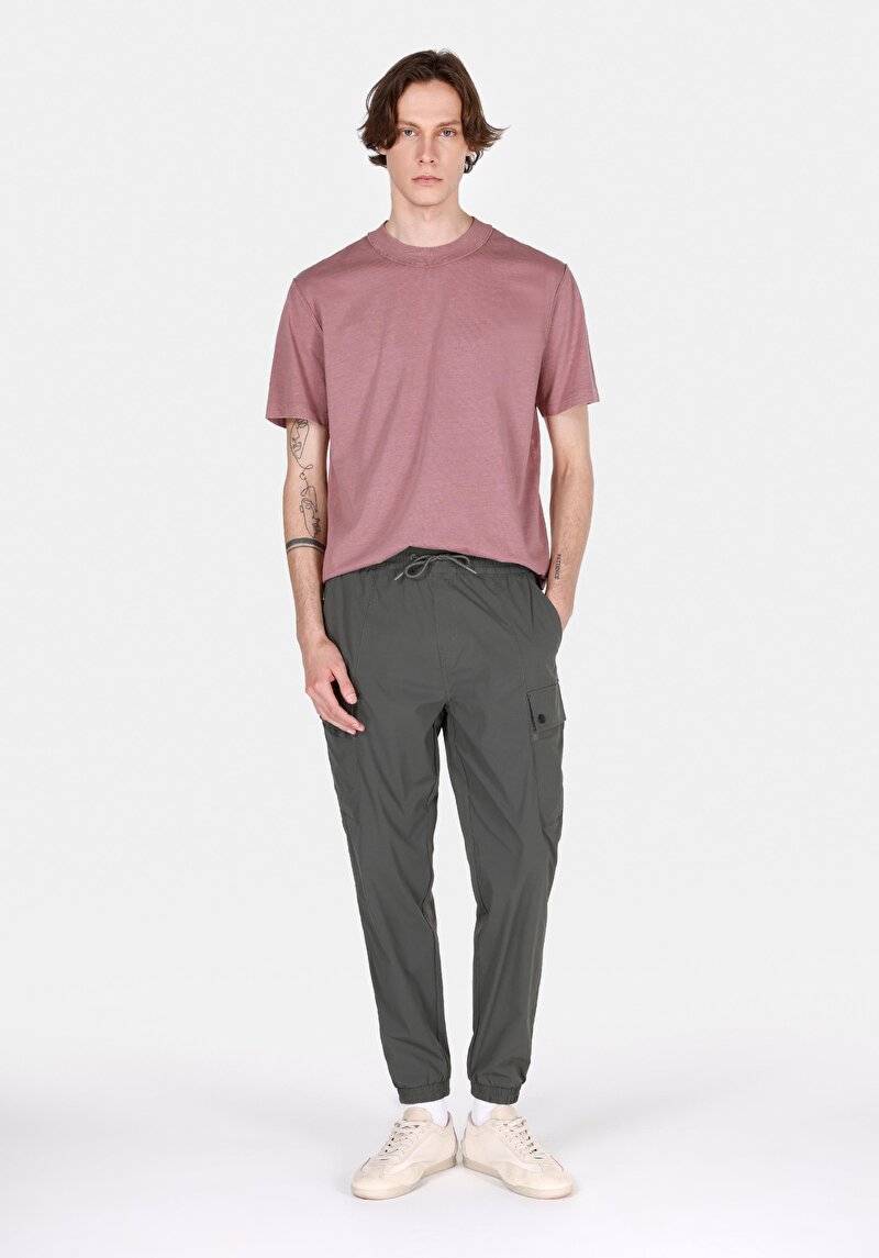 Slim Fit Orta Bel Lastikli Bağcıklı Paça Erkek Yeşil Pantolon