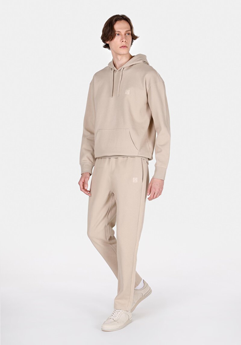 Slim Fit Orta Bel Düz Erkek Bej Eşofman Altı