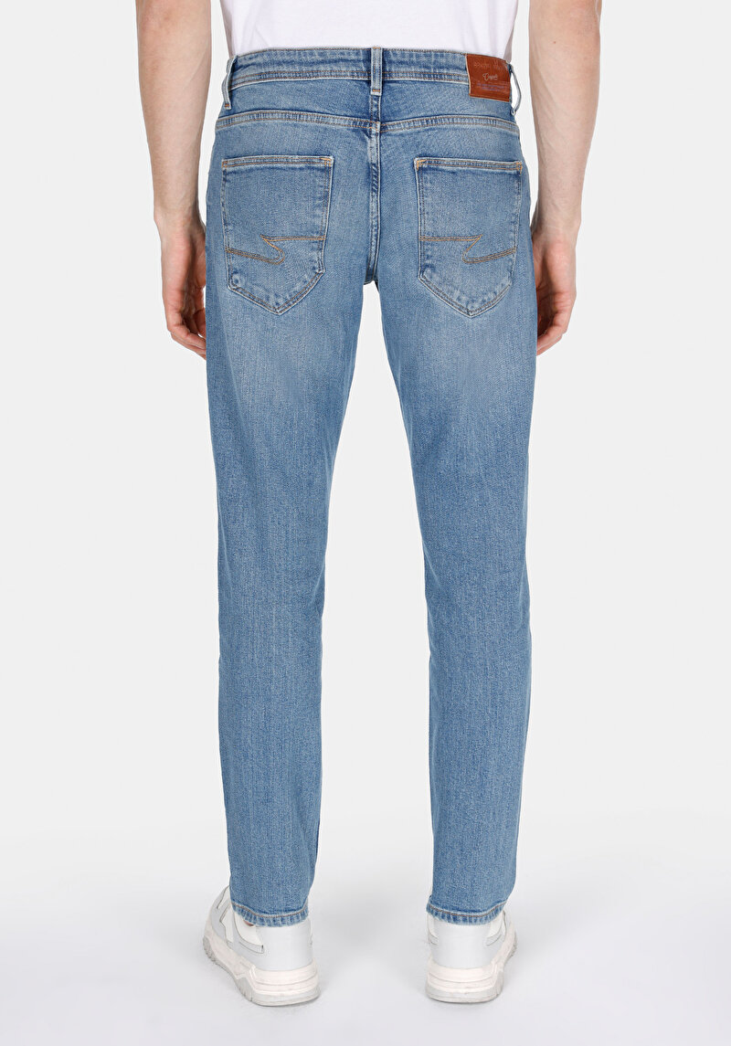 Straight Fit Düşük Bel Düz Paça Erkek Light İndigo Denim Jean Fermuarlı Pantolon