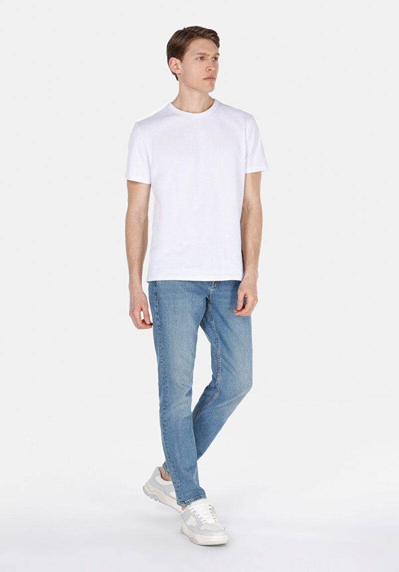 Straight Fit Düşük Bel Düz Paça Erkek Light İndigo Denim Jean Fermuarlı Pantolon