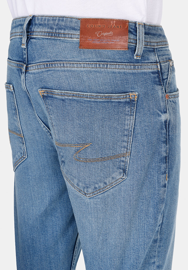 Straight Fit Düşük Bel Düz Paça Erkek Light İndigo Denim Jean Fermuarlı Pantolon