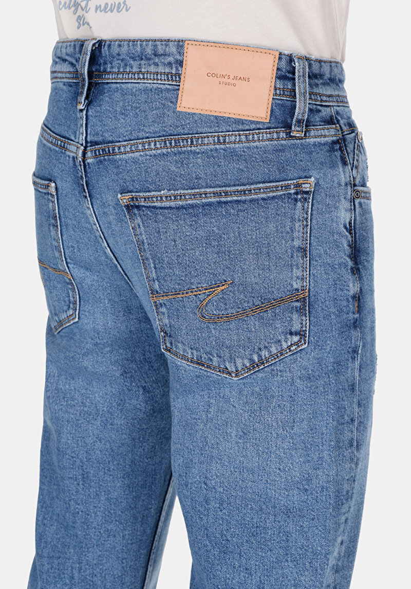 Slim Straight Fit Orta Bel Düz Paça Erkek İndigo Jean Pantolon