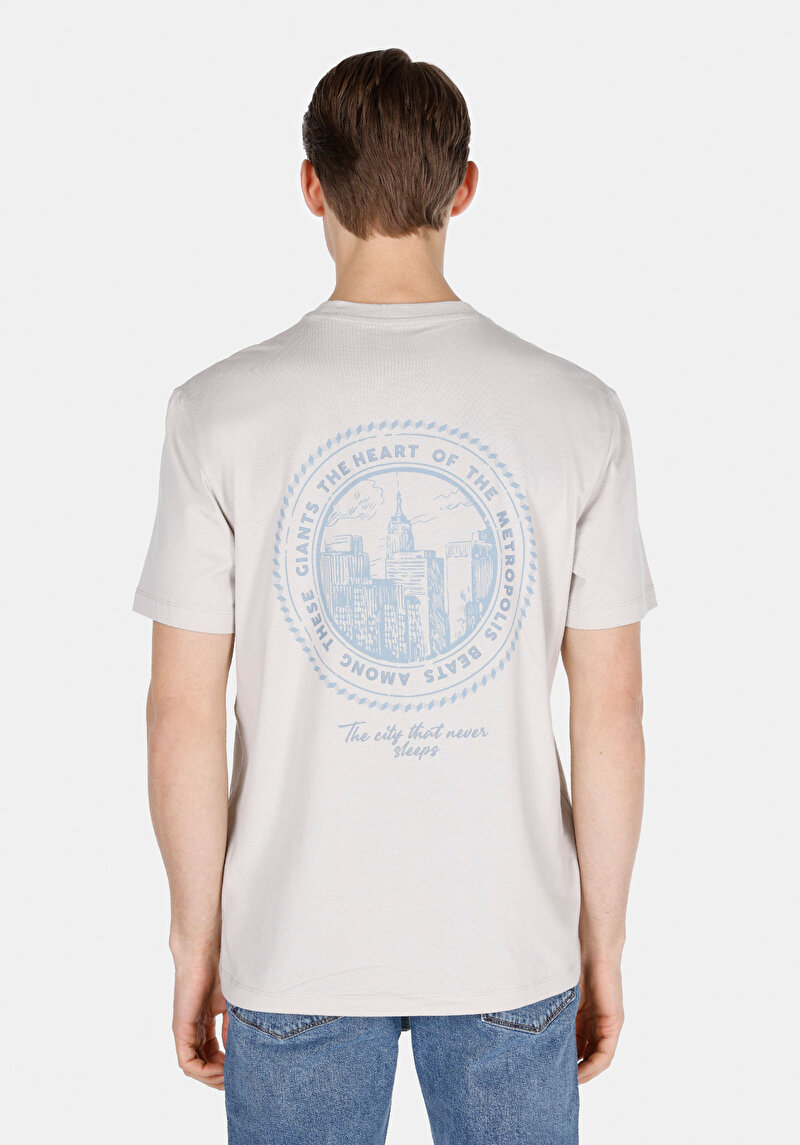 Comfort Fit Yuvarlak Yaka Düz Erkek Cepsiz Gri Kısa Kol Tişört