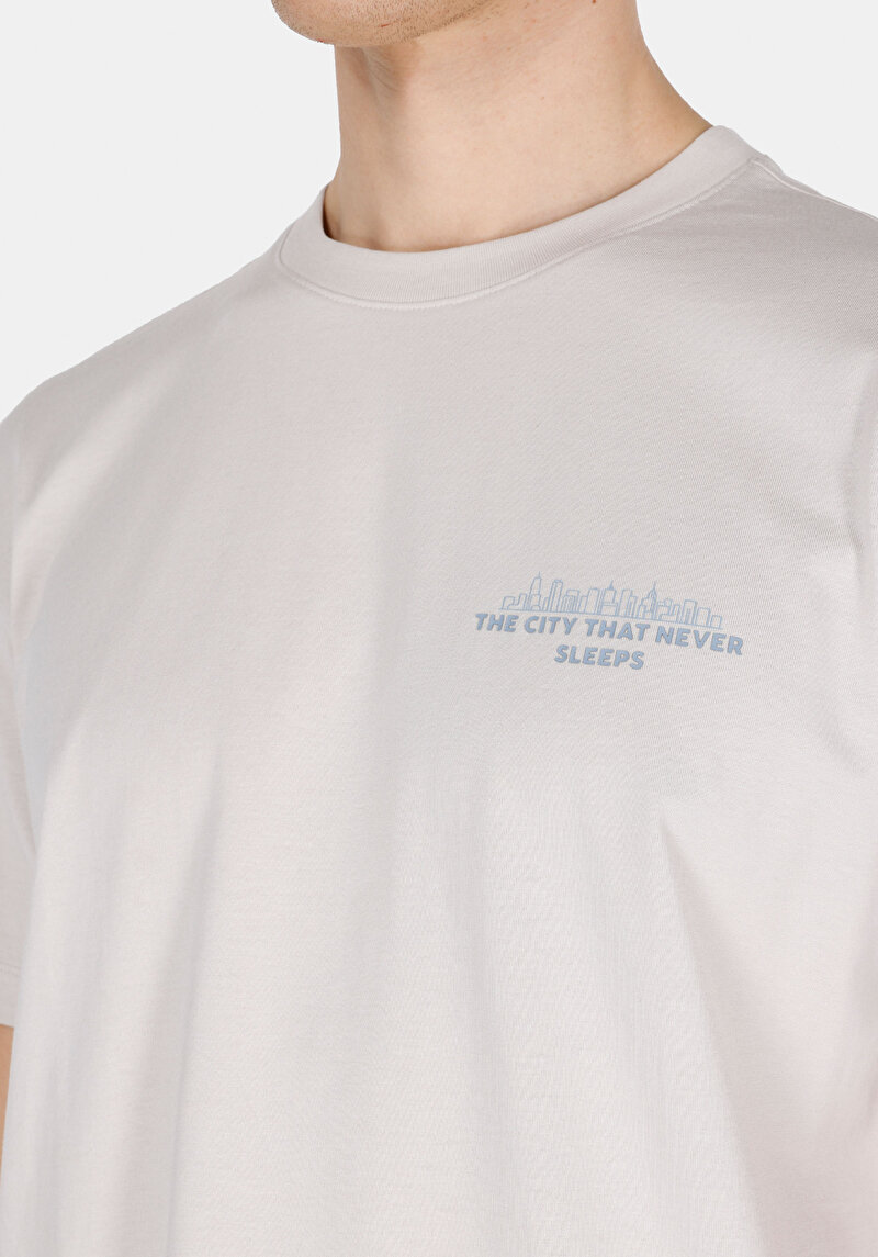 Comfort Fit Yuvarlak Yaka Düz Erkek Cepsiz Gri Kısa Kol Tişört