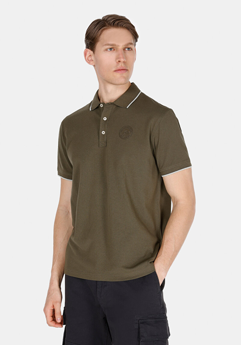 Regular Fit Polo Yaka Düz Erkek Yeşil Kısa Kol Tişört