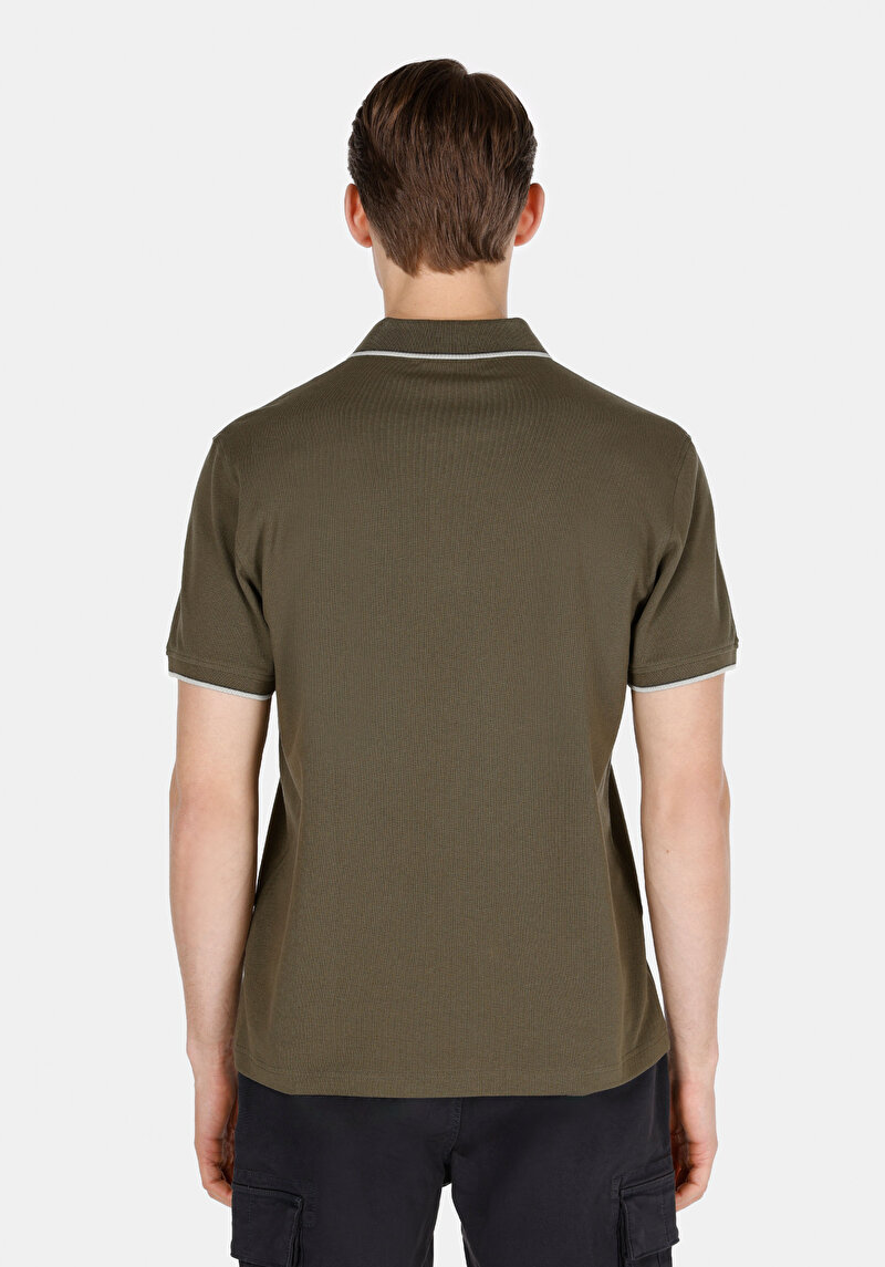 Regular Fit Polo Yaka Düz Erkek Yeşil Örme Cepsiz Kısa Kol Tişört