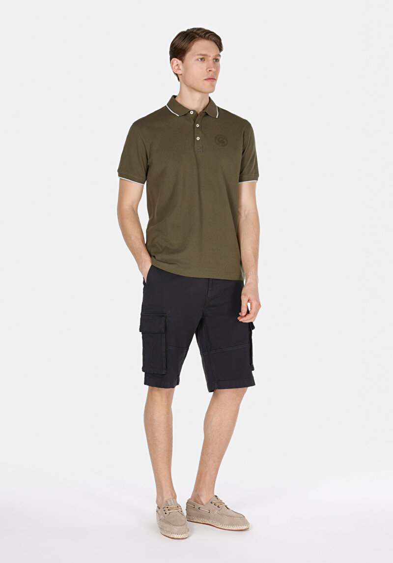 Regular Fit Polo Yaka Düz Erkek Yeşil Örme Cepsiz Kısa Kol Tişört