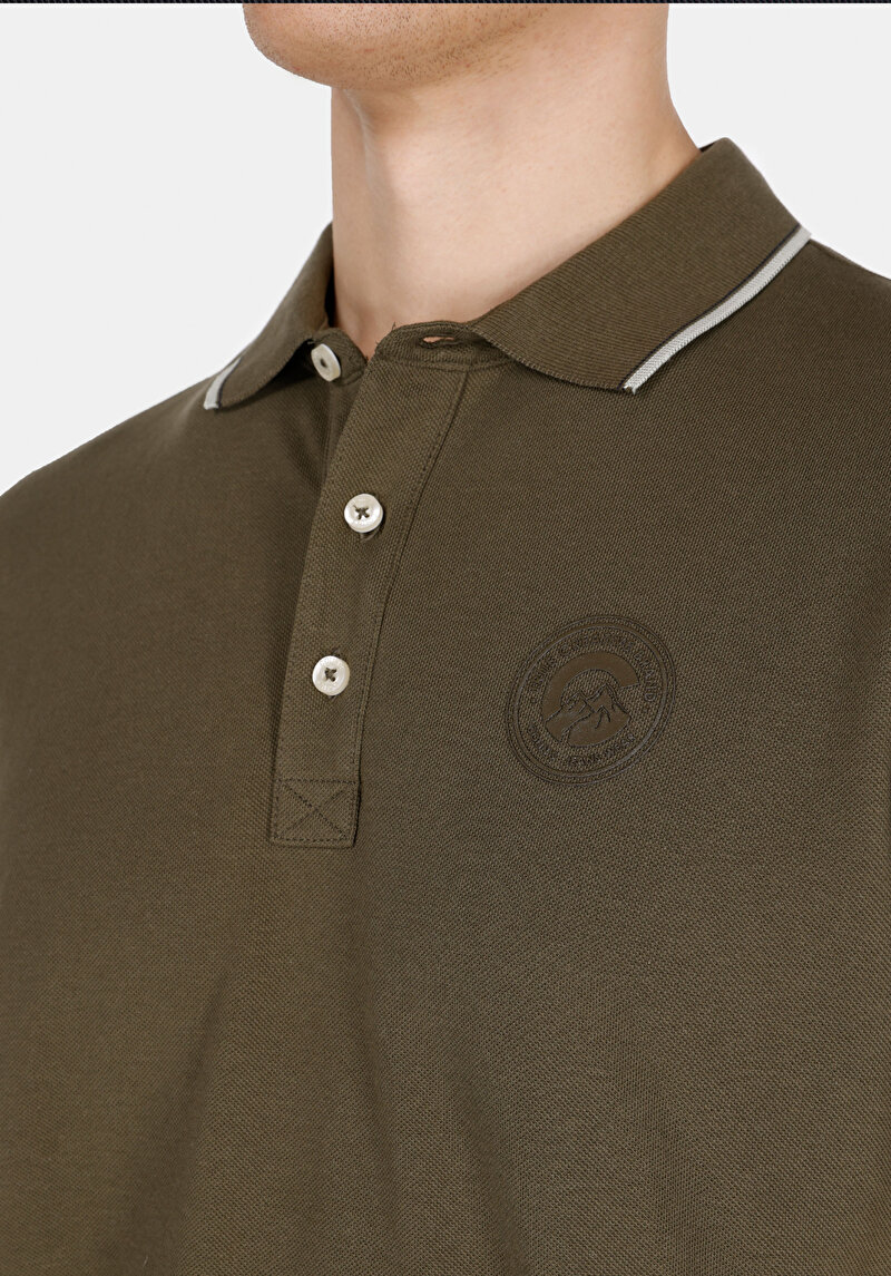 Regular Fit Polo Yaka Düz Erkek Yeşil Örme Cepsiz Kısa Kol Tişört