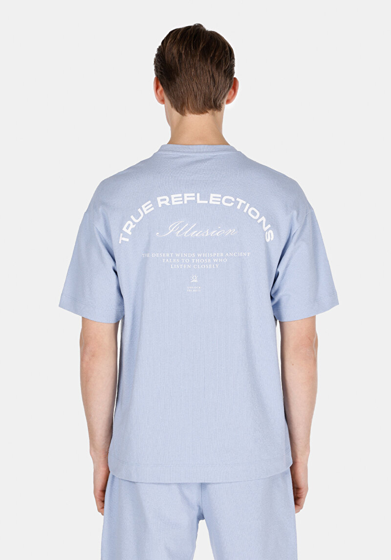 Comfort Fit Yuvarlak Yaka Düz Erkek Mavi Kısa Kol Tişört