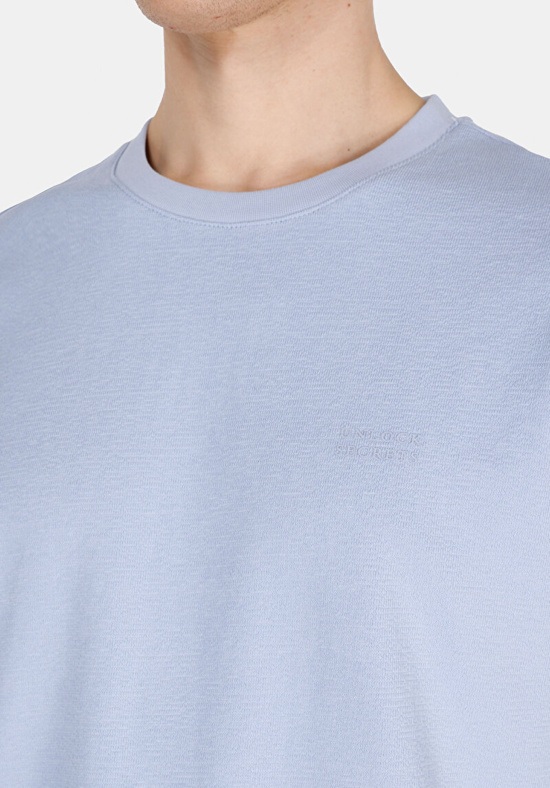 Comfort Fit Yuvarlak Yaka Düz Erkek Mavi Kısa Kol Tişört
