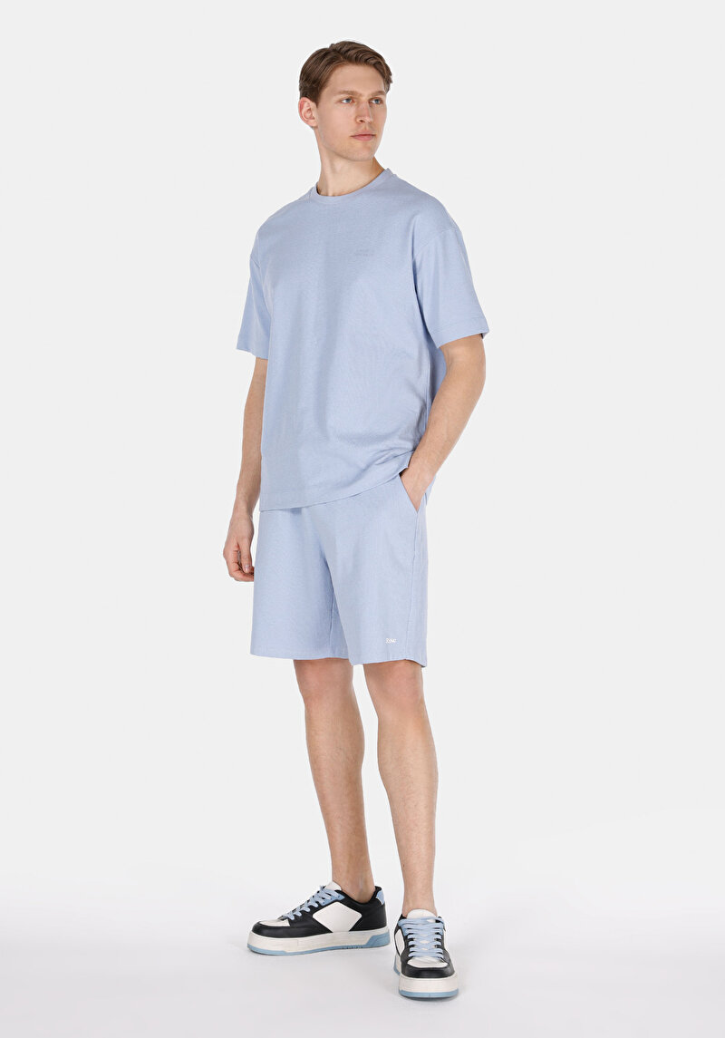 Regular Fit Orta Bel Düz Erkek Mavi Şort