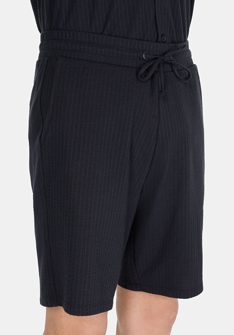 Regular Fit Orta Bel Düz Erkek Lacivert Şort