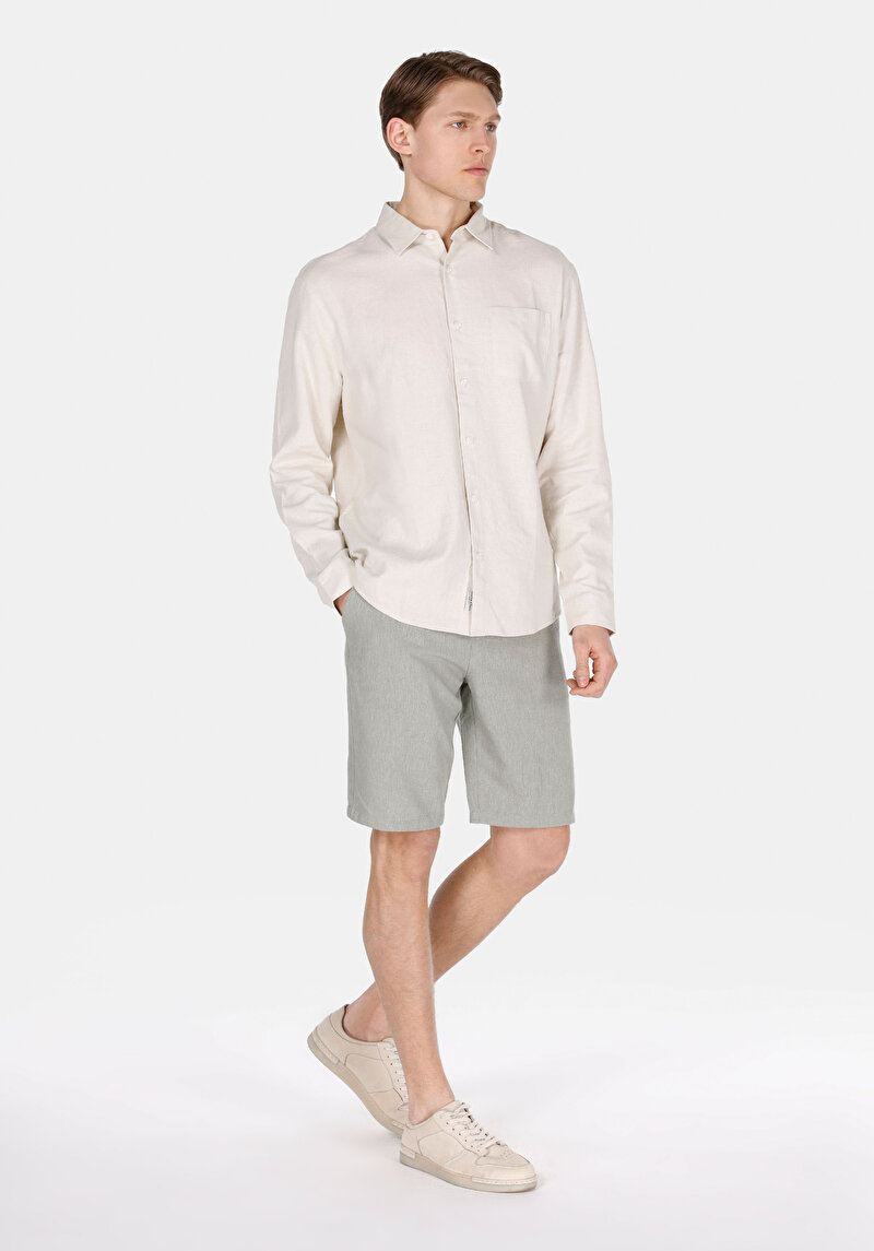 Regular Fit Orta Bel Cepli Düz Erkek Yeşil Şort