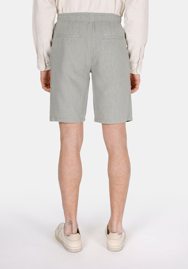 Regular Fit Orta Bel Cepli Düz Erkek Yeşil Şort