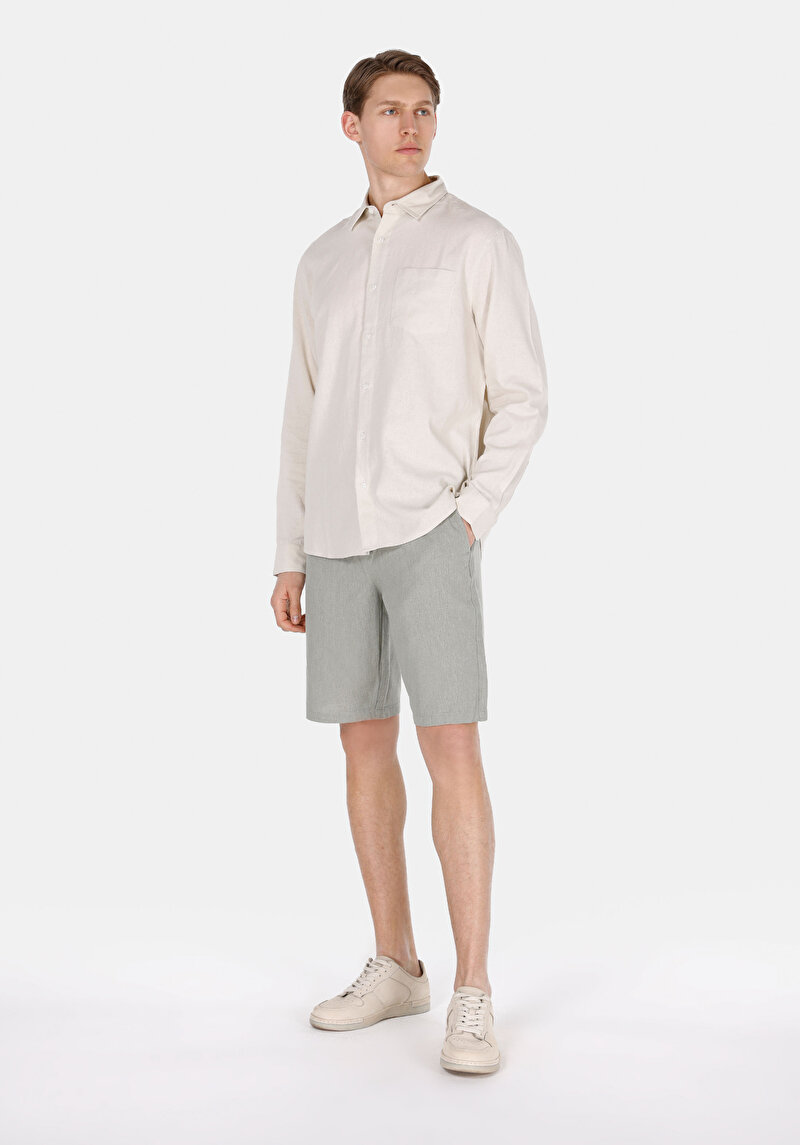 Regular Fit Orta Bel Cepli Düz Erkek Yeşil Şort