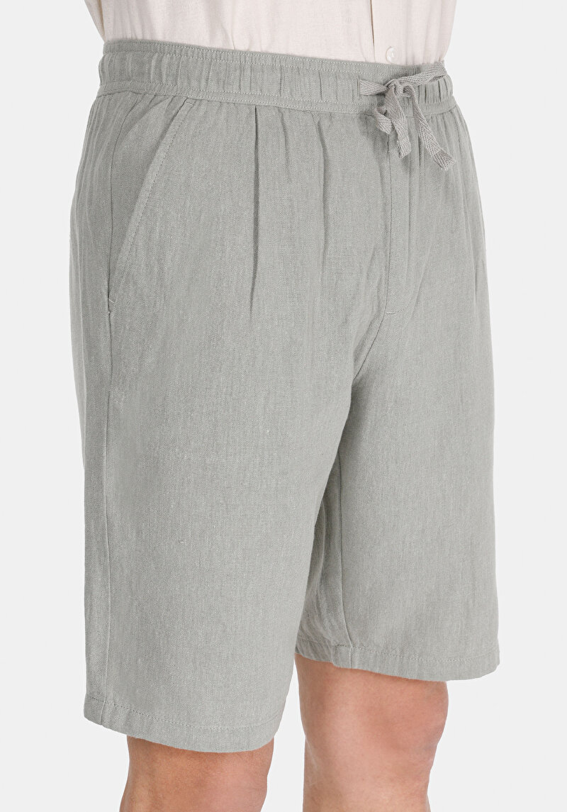 Regular Fit Orta Bel Cepli Düz Erkek Yeşil Şort