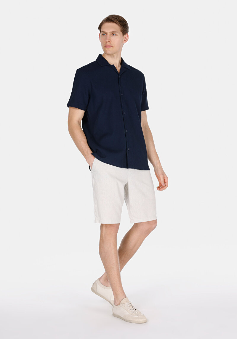 Regular Fit Orta Bel Bağcıklı Düz Erkek Taş Şort