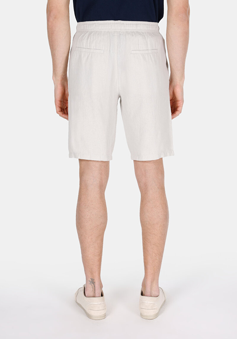 Regular Fit Orta Bel Bağcıklı Düz Erkek Taş Şort