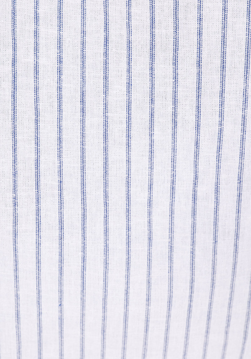 Regular Fit Shirt Neck Çizgili Erkek Keten Karışımlı Lacivert Uzun Kol Gömlek