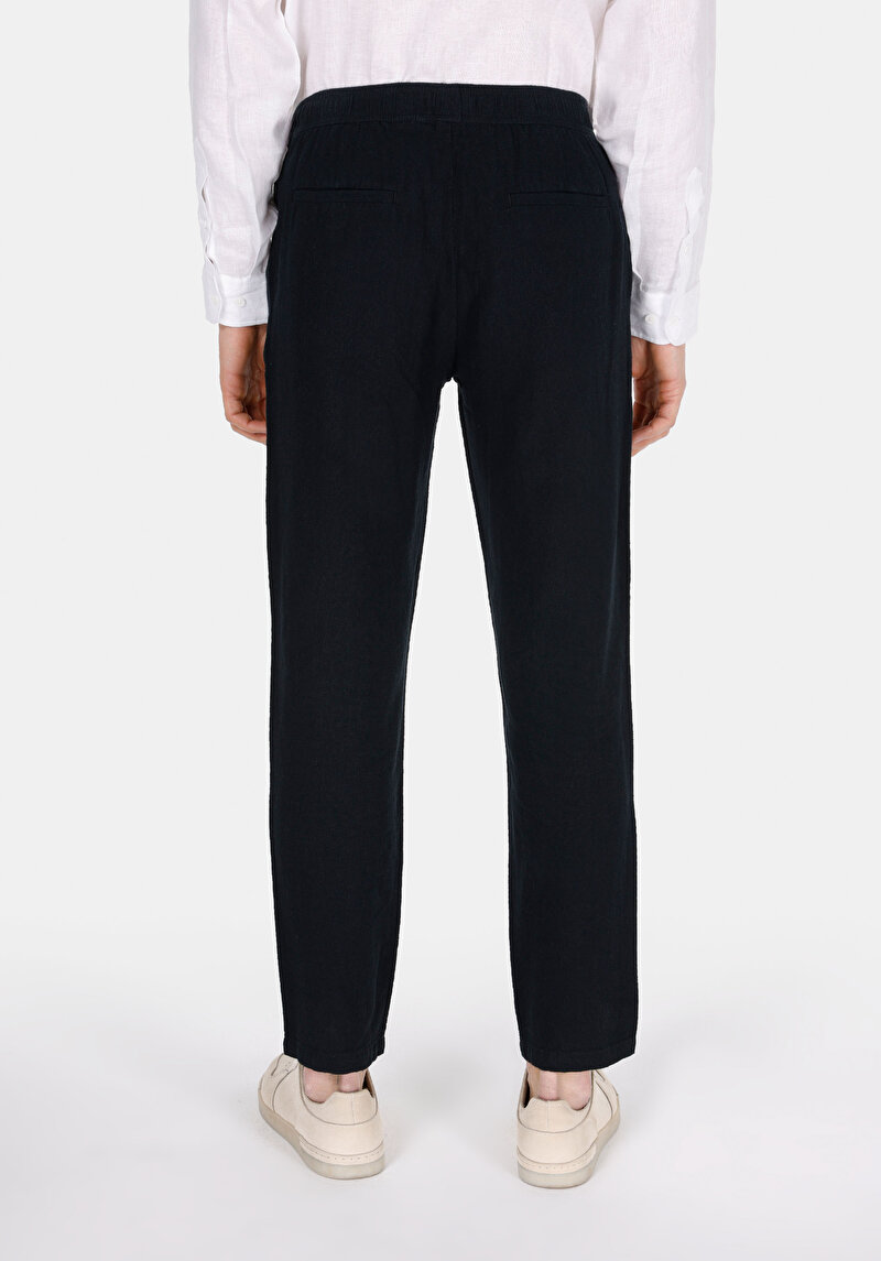 Regular Fit Orta Bel Uzun Paça Erkek Keten Karışımlı Siyah  Pantolon