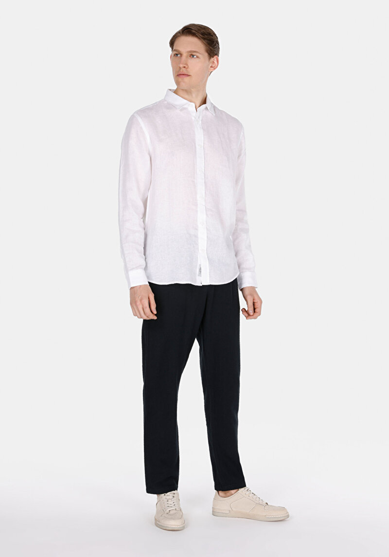 Regular Fit Orta Bel Uzun Paça Erkek Keten Karışımlı Siyah  Pantolon