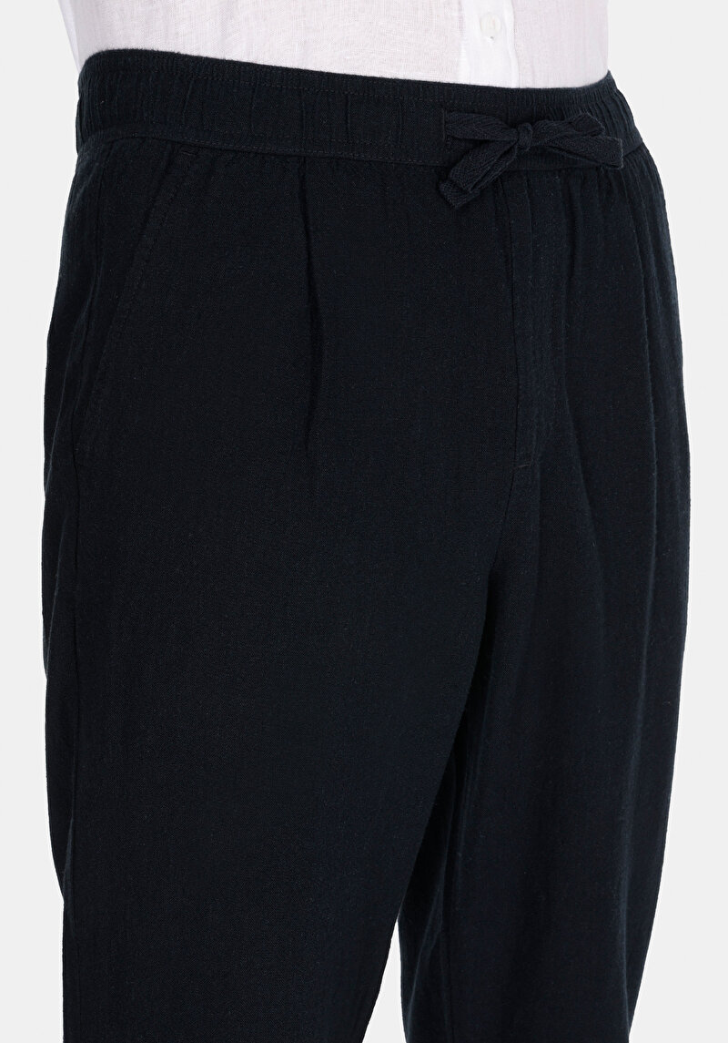 Regular Fit Orta Bel Uzun Paça Erkek Keten Karışımlı Siyah  Pantolon