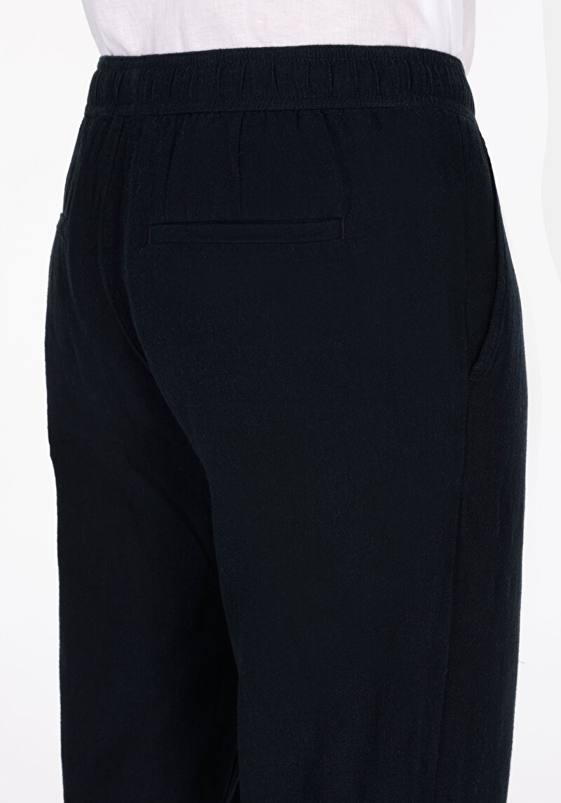 Regular Fit Orta Bel Uzun Paça Erkek Keten Karışımlı Siyah  Pantolon