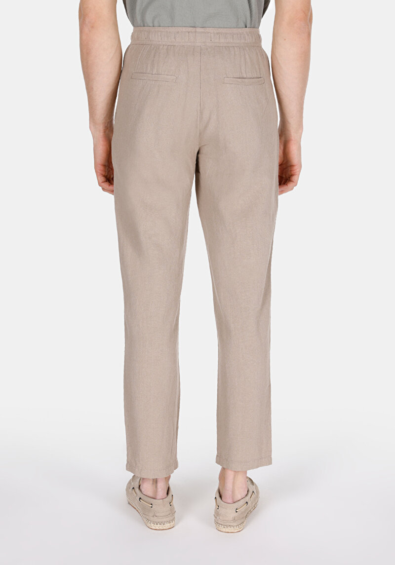 Regular Fit Orta Bel Uzun Paça Erkek Keten Karışımlı Bej  Pantolon