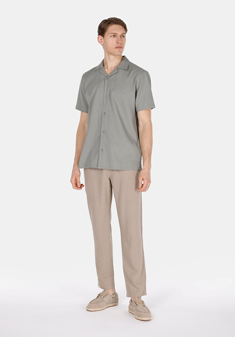 Regular Fit Orta Bel Uzun Paça Erkek Keten Karışımlı Bej  Pantolon
