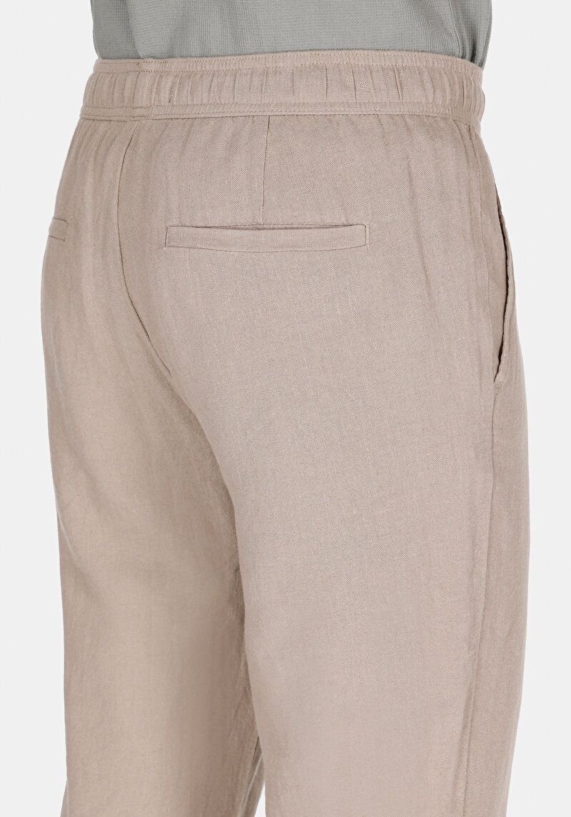 Regular Fit Orta Bel Uzun Paça Erkek Keten Karışımlı Bej  Pantolon