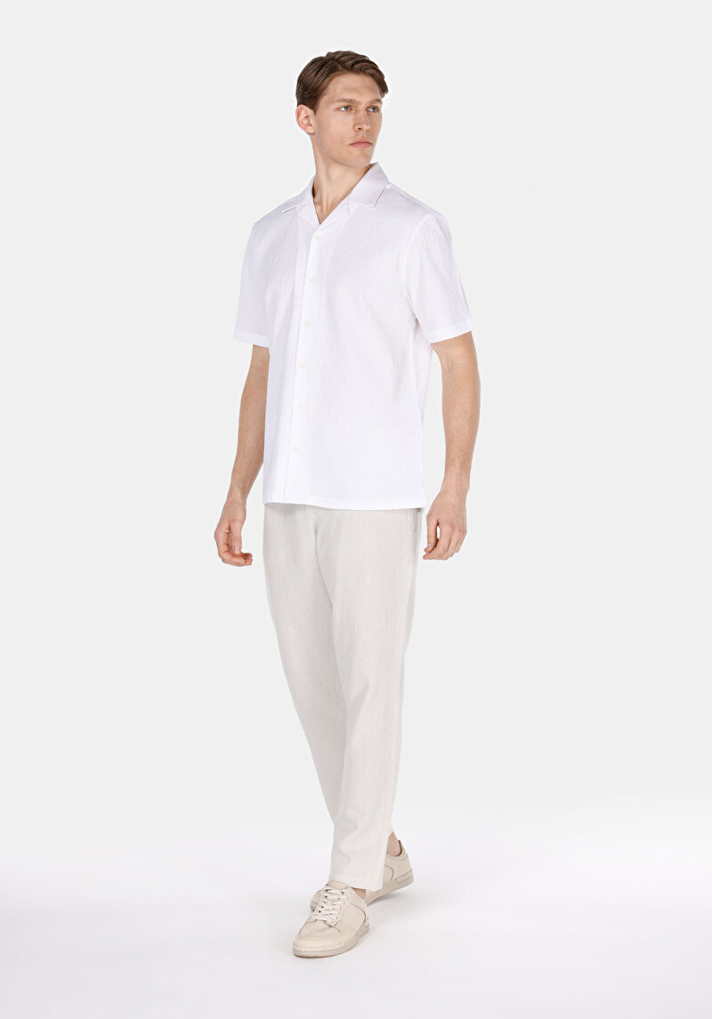 Regular Fit Orta Bel Uzun Paça Erkek Keten Karışımlı Taş  Pantolon