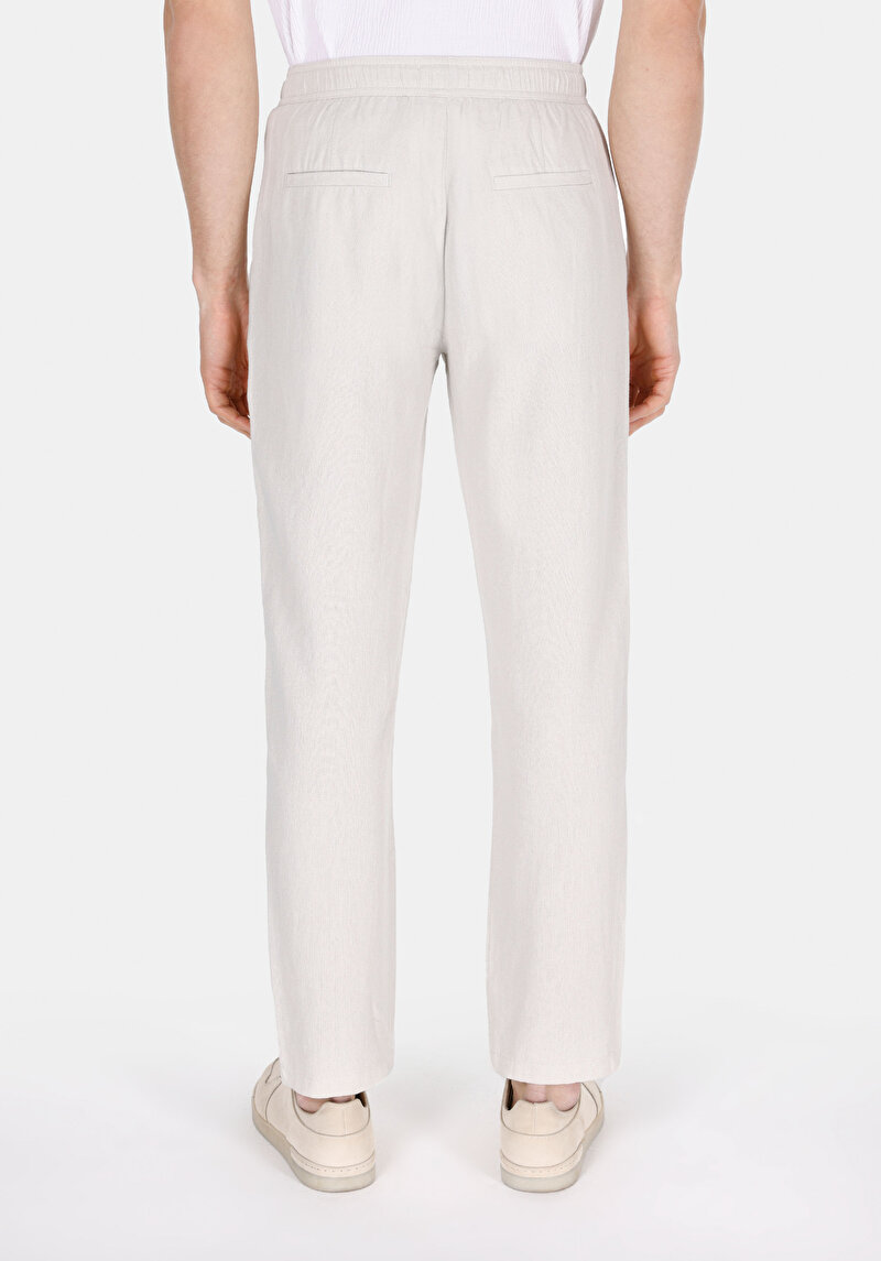 Regular Fit Orta Bel Uzun Paça Erkek Keten Karışımlı Taş  Pantolon